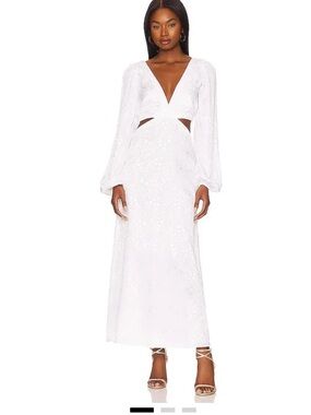 AFRM White Cutout V-Neck Maxi Dress with Long Sleeves